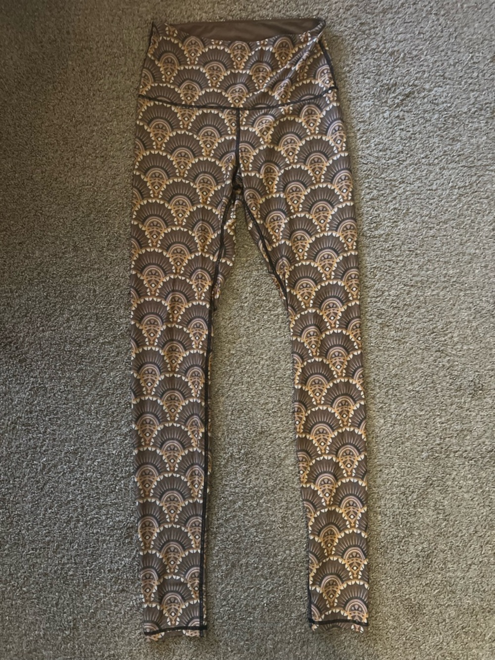Printed Brown & Cream High-Waist Leggings